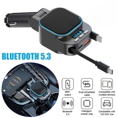 4 in 1 Retractable 96W USB Car Charger Phone Fast Charger With USB Type C Cable