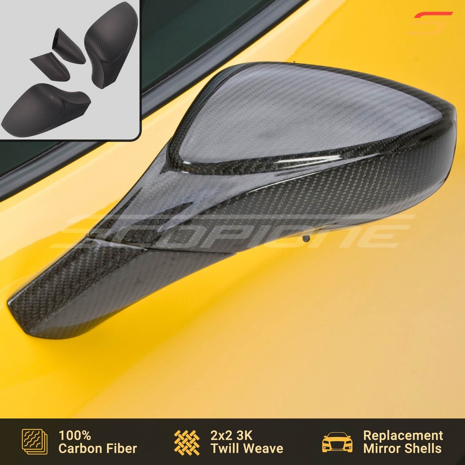 Scopione MATTE Carbon Side Mirrors Shells Covers & Bases for Ferrari 458 Italia