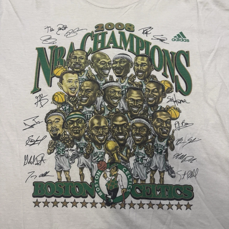 Adidas 2008 Boston Celtics Caricatura Campeones NBA Camiseta XL Rara Grande 3 Foto 2 de 4