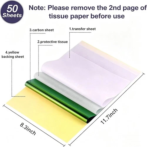 Beoncall Tattoo Transfer Paper 50Pcs Tattoo Stencil Paper Printer | 4 Layers ... image 3