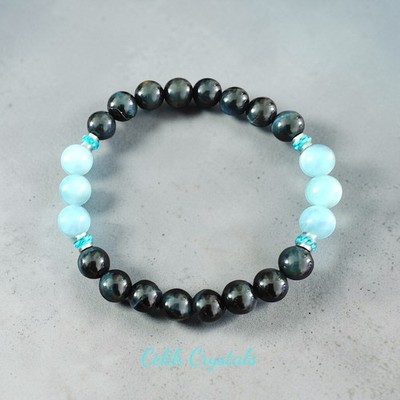 Aquamarine Blue Tiger Eye Bracelet Natural Stones 8mm Unisex