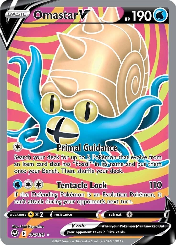 Pokemon Omastar V (Full Art) Holofoil SWSH12 174/195 NM Ultra Rare EN