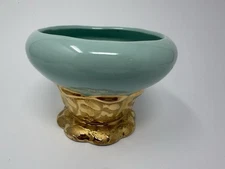 Vintage 24K WEEPING GOLD USA Mid-Century Modern  Green Ceramic USA