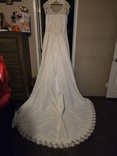 White Lace Cap Sleeve Full-Length A-Line Wedding Dress Buttons Embroidery