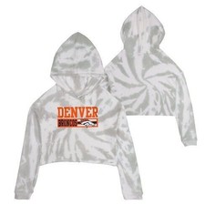 NFL Denver Broncos Girls Gray Tie-Dye Crop Hooded Sweatshirt, XS 4/5 