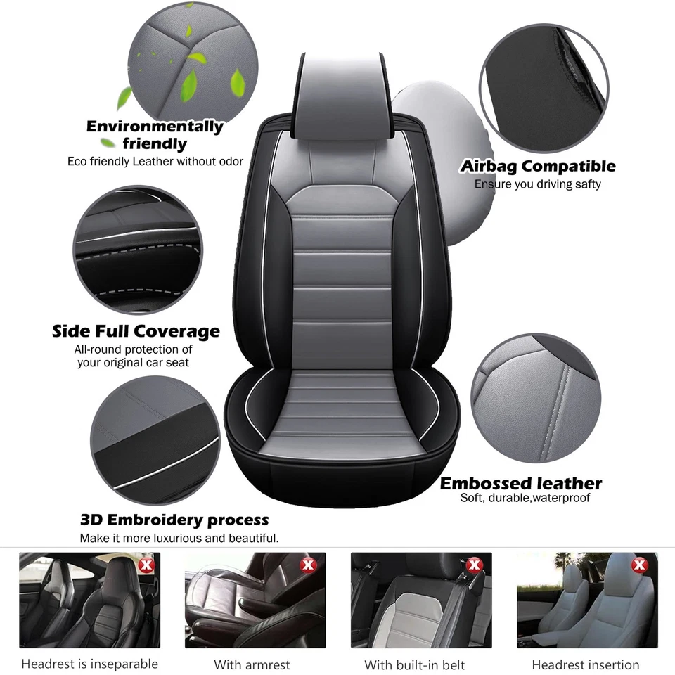 For Ford Mustang Car Seat Covers Leather Full Set Cushion Pad Mat -2 Front Seats Foto 3 de 4