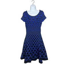 Diane von Furstenberg Alina Metallic Knit Fit Flare Dress Size M Blue Black