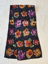 Vintage Echo 100 Silk Floral Scarf Rectangle 52  x 11  