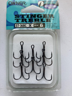 OWNER BLACK CHROME STINGER Treble Hooks SR 36BC 5636-051 Size 6 MADE IN JAPAN