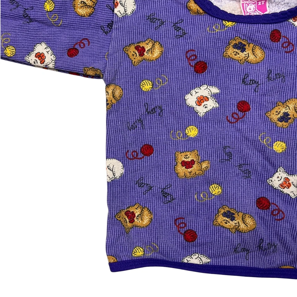 Vintage 80s AOP Cat Yarn Garanimals Lightweight Sweatshirt Purple Toddler 2T - Image 3 of 4