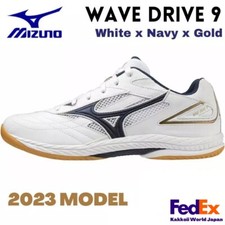 Mizuno Unisex Table Tennis Shoes WAVE DRIVE 9 White/Navy/Gold 81GA2205 14 NEW!!