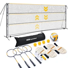 22FT Pickleball Badminton Volleyball Set 3-in-1 Multi-Sport Net with Racket Pump