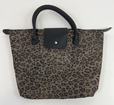 Chicos Womens Tote Bag Animal Packable Foldable Travel Purse Leopard Zip Top
