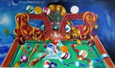 Beautiful Mythical  Woman Billiards Oil Painting Large & Unique