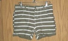 Cute Girl's OLD NAVY Size 14 Olive White Stripe Shorts w/pockets Adjustable Wais