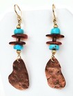 Natural Copper Nugget & Turquoise, Amber Bead Earrings. 14K/20 Hooks. 2 1/4" Lng — photo 2