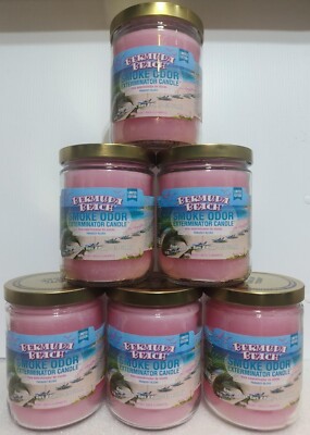 Smoke Odor Exterminator 13 oz Jar Candle, Bermuda beach Set of Six Candles.