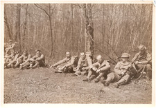 Military Soldiers Sitting in Woods Unknown Location WW2 1930s Vintage Photo