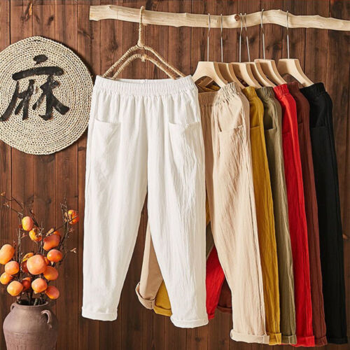 Womens Harem Pants Straight Pants Bottoms Trousers Cotton Linen Fashion Loose
