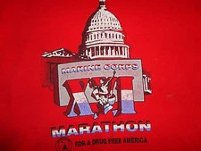 Vtg Red  Vintage USMC Marine Corps Marathon For A Drug Free America T-Shirt L
