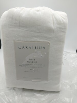 Casaluna Full Size  Washed 100% Linen 4PC Sheet Set White 