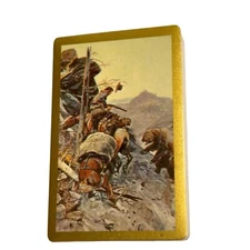 Vtg Redislip Playing Cards Cowboys Western Horses Rifle Bear Gold Trim Sealed