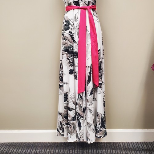 Abito vestito maxi con cintura in chiffon stampa J Eliza taglia 4 bianco e nero festa cocktail - Foto 2 di 11