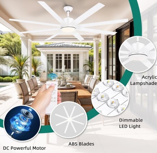 72 Inch Ceiling Fan with Light and Remote Indoor/Covered Outdoor DC Motor 8 Blad - Picture 6 of 9