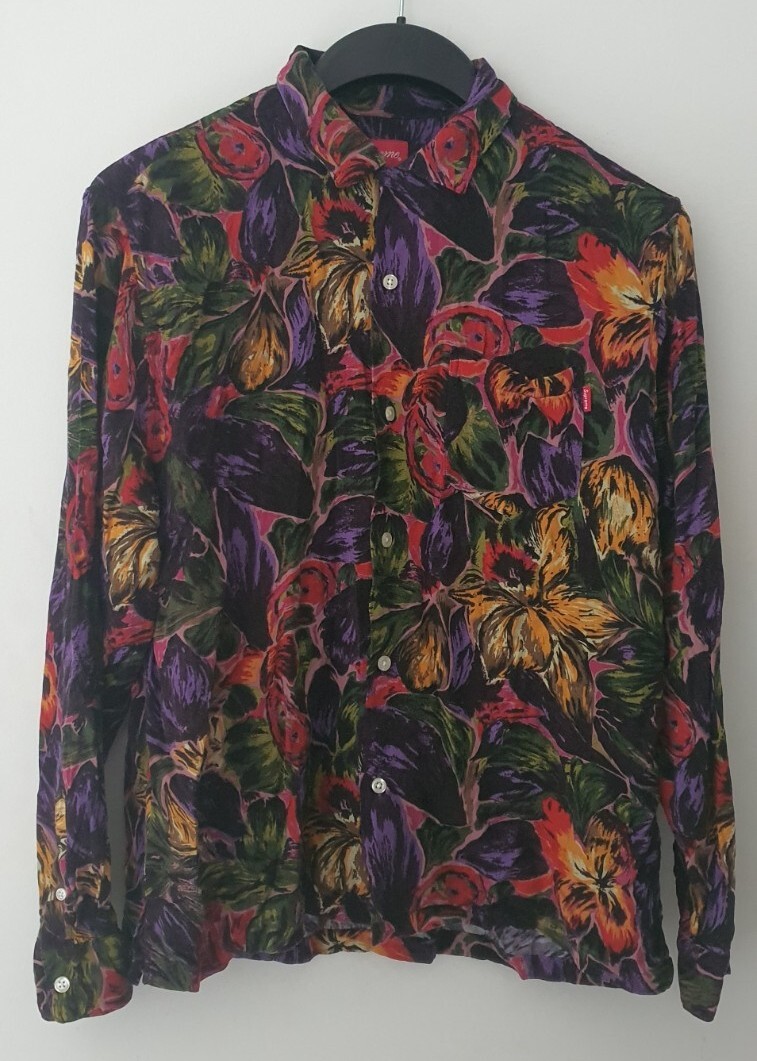 FW17 Supreme Painted Floral rayon long sleeve L/S shirt M medium