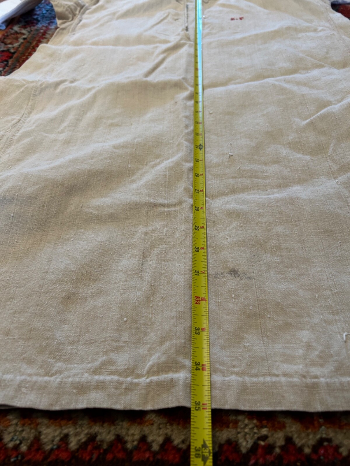 French heavy ivory handloom linen Vtg antique mon… - image 4