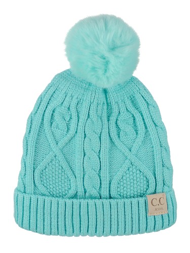 C.C Kids' Cable Knit Soft Single or Double Pom Fuzzy Lined Cuff CC Beanie - Picture 68 of 87