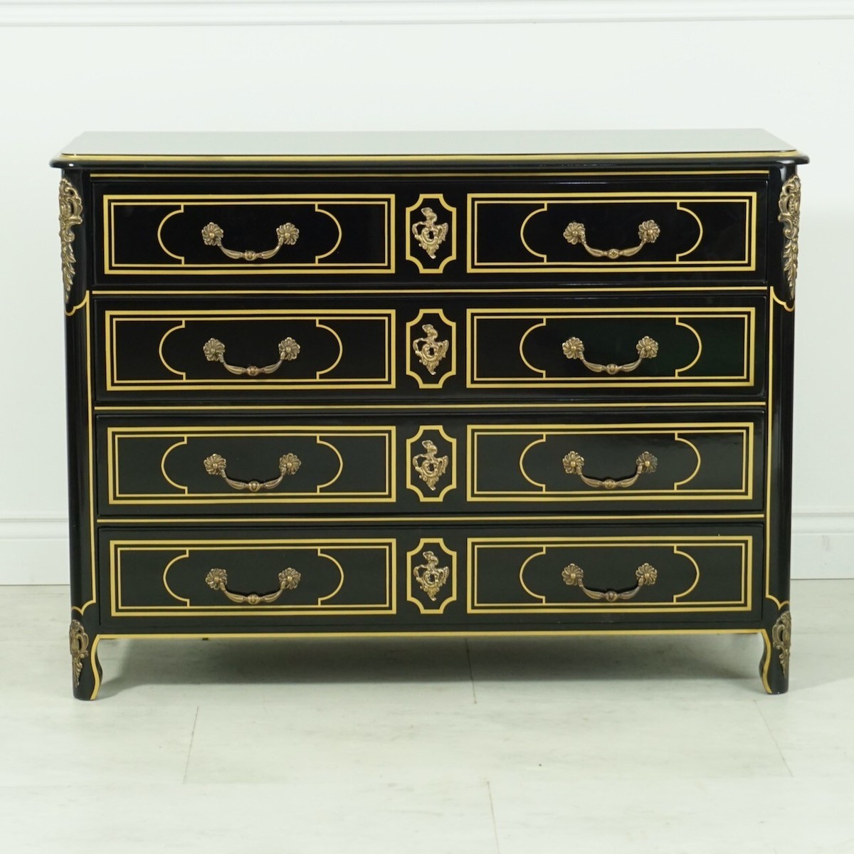 Piano Black and Gold Leaf French Louis Chest of Drawers Dresser | eBay