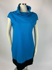 NEW Express Teal Blue Black Color Block Ponte Cowl Neck Shift Dress Medium M