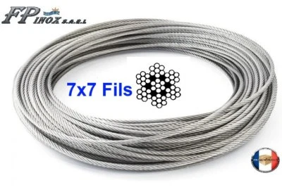 Câble inox 316 - A4 7X7 ( 49 fils ) Diamètre 1mm 1.5mm 2mm 3mm 4mm 5mm 6mm - Photo 1/3