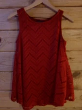 American City Wear Christmas Holiday Top Deep Red Lined Lace Mesh Swing Sz M