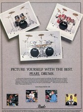1987 Print Ad Pearl MX MLX BLX Drum Kit w Tico Torres, Tommy Lee, Steve Ferrone