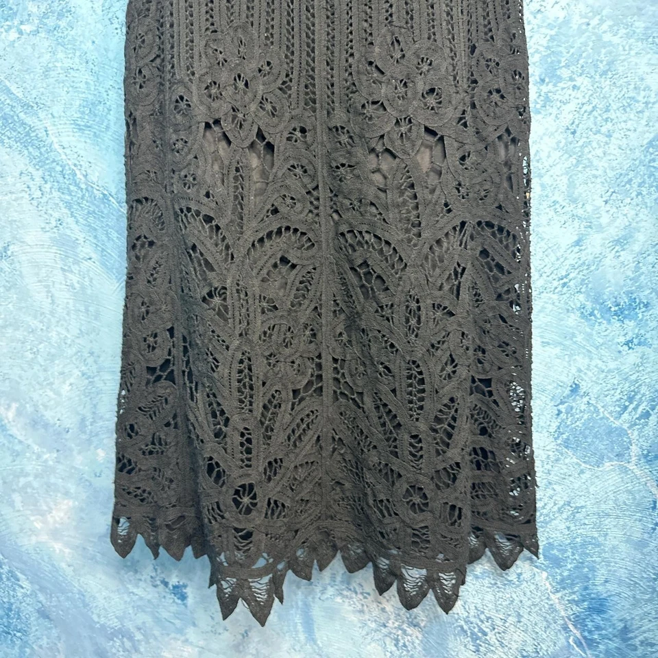 Betsey Johnson New York Vintage 90s Black Lace Handkerchief Midi Slip Dress S 2 - Image 2 of 4
