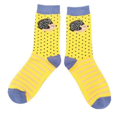 Miss Sparrow Damen Animal Print kleine Igel gelb Bambus Einheitsgröße Socken 