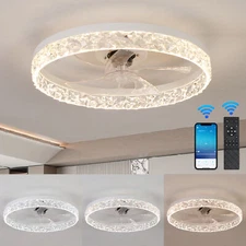 20 inch Modern Crystal Design White Ceiling Fan Light Kit With Remote Control