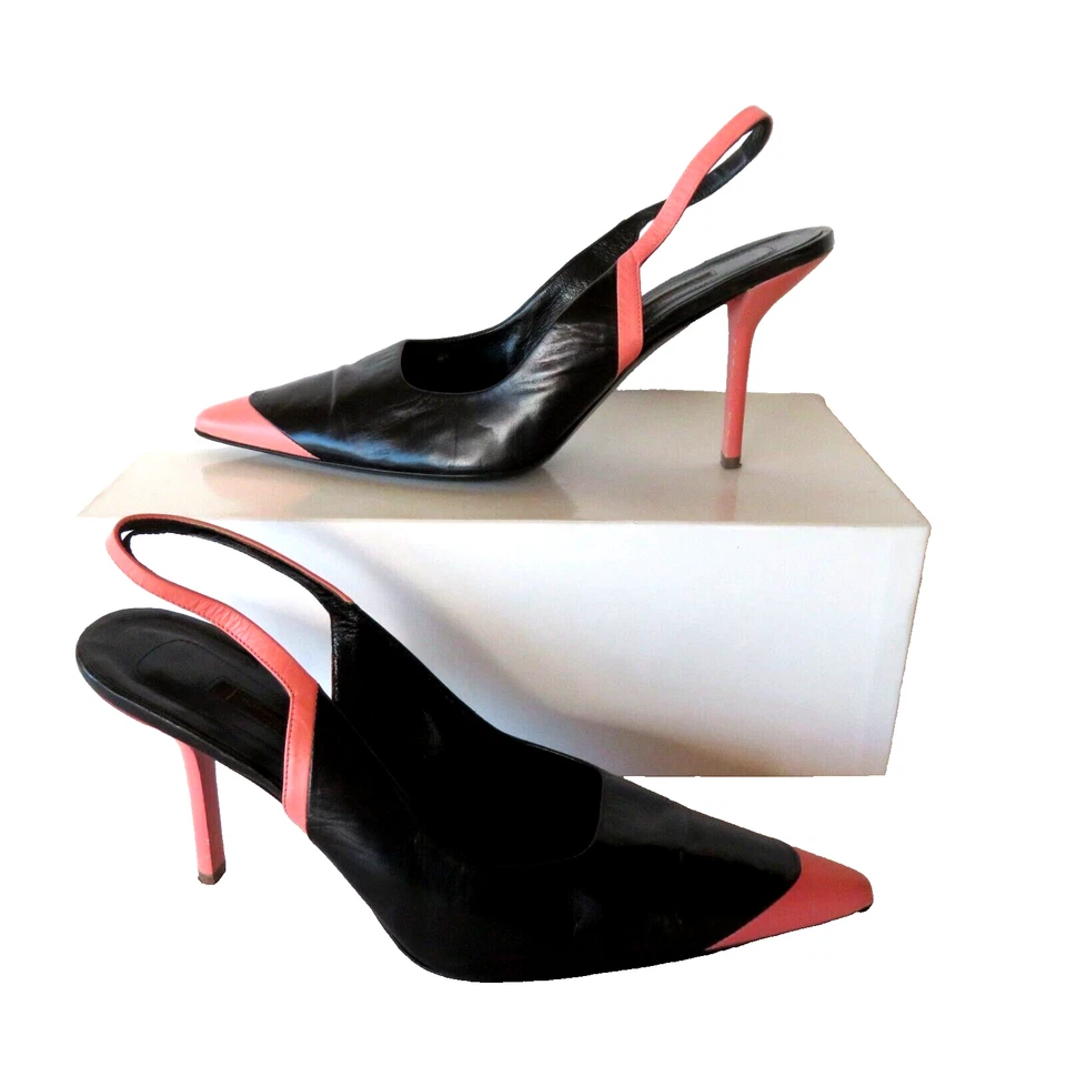 Narciso Rodriguez Talla 38.5B EE. UU. 7.5 Cuero Tacones Sandalias Tacones de aguja Negro Pi Foto 2 de 4