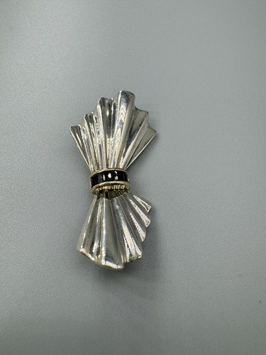 Tiffany&Co 925 Silver/14k Gold Blue Sapphire Princess Ribbon Bow Pin Brooch 14g - Picture 14 of 22