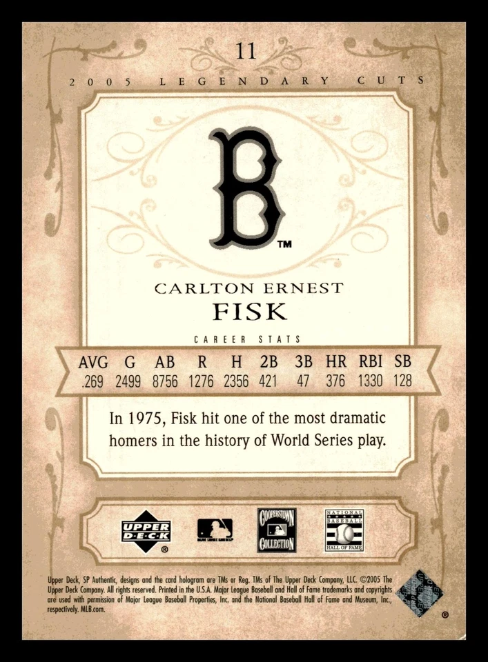 Carlton Fisk 2005 SP Legendary Cuts #11 HOF Boston Red Sox Mint - Image 2 of 2