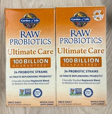 Lot Of 2 Garden of Life RAW Probiotics Ultimate Care 30 CT x2 EXP 07/2026+