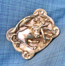Steer Wrestling Belt Buckle Cowboy Rodeo Unique 3D Cut Out Inlay Western .GMP321