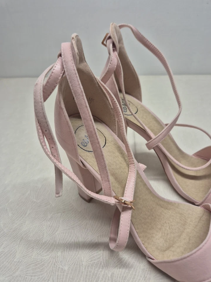 ESSEX GLAM Womens Ankle Strap Block Heel Sandals Pink Size: 7 - image 2 of 4