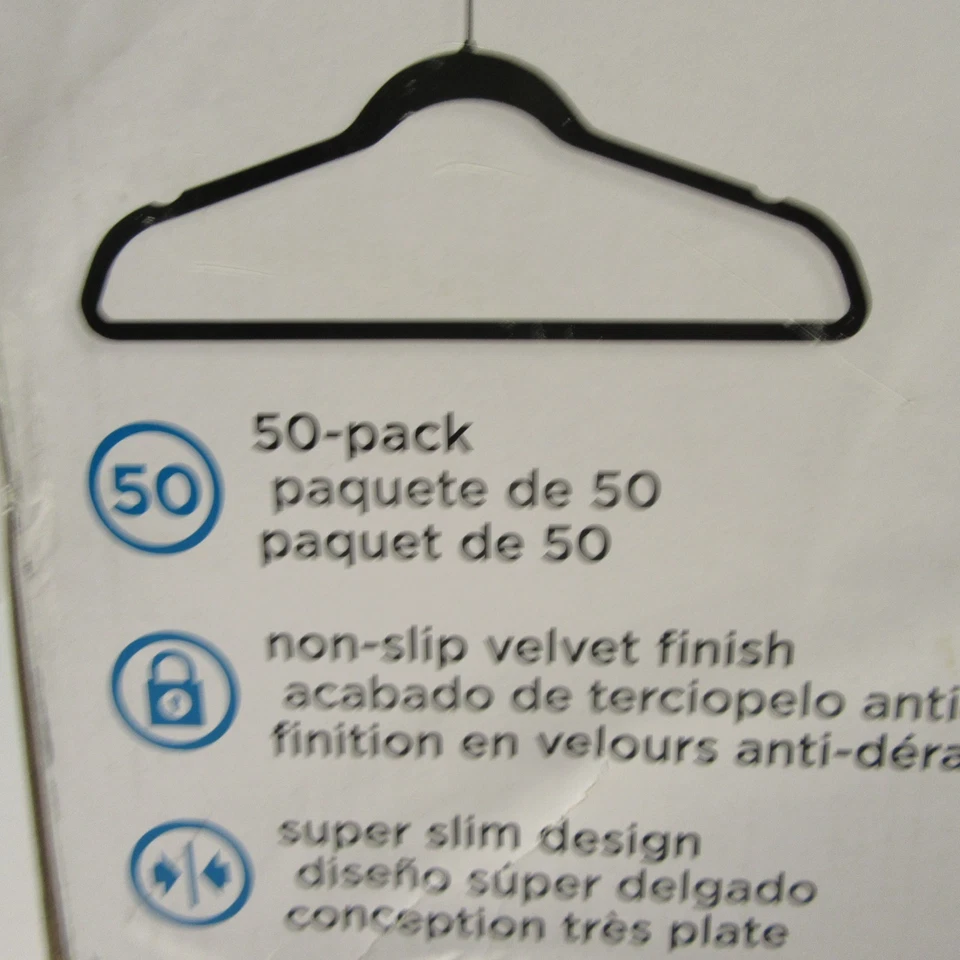 Perchas de traje de terciopelo súper delgado Honey-Can-Do HNG-01884: paquete de 50, negro nuevo caja de entrada Foto 2 de 4