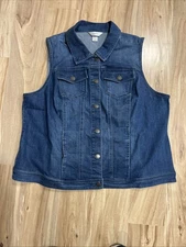 CJ Banks Denim Vest Womens Sleeveless Jacket Pockets size 1X Blue Button Up