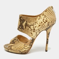 Jimmy Choo Size 40.5 Brown Python Embossed Leather Peep Toe Ankle Strap Sandals