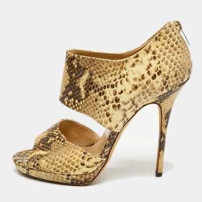 Sandales à bride cheville bout ouvert en cuir embossé python marron taille 40... - Photo 1/4