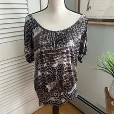 Vintage AB STUDIO Tunic Womens Medium Brown Gray Snakeskin Print Slinky Y2K 